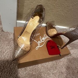Christian Louboutin Gold Heels with Glittery Finish and High Stiletto Design
